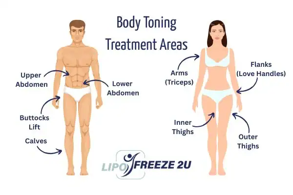 Graphic showing where you can have Body toning Treatment Greenwich on your body